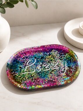 Personalized Multicolor Glitter Resin Trinket Tray - Lizzy